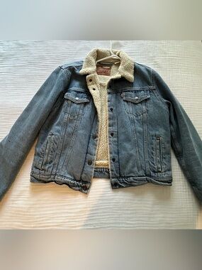 Levi's Blue Denim Sherpa Jacket with Cream Lining